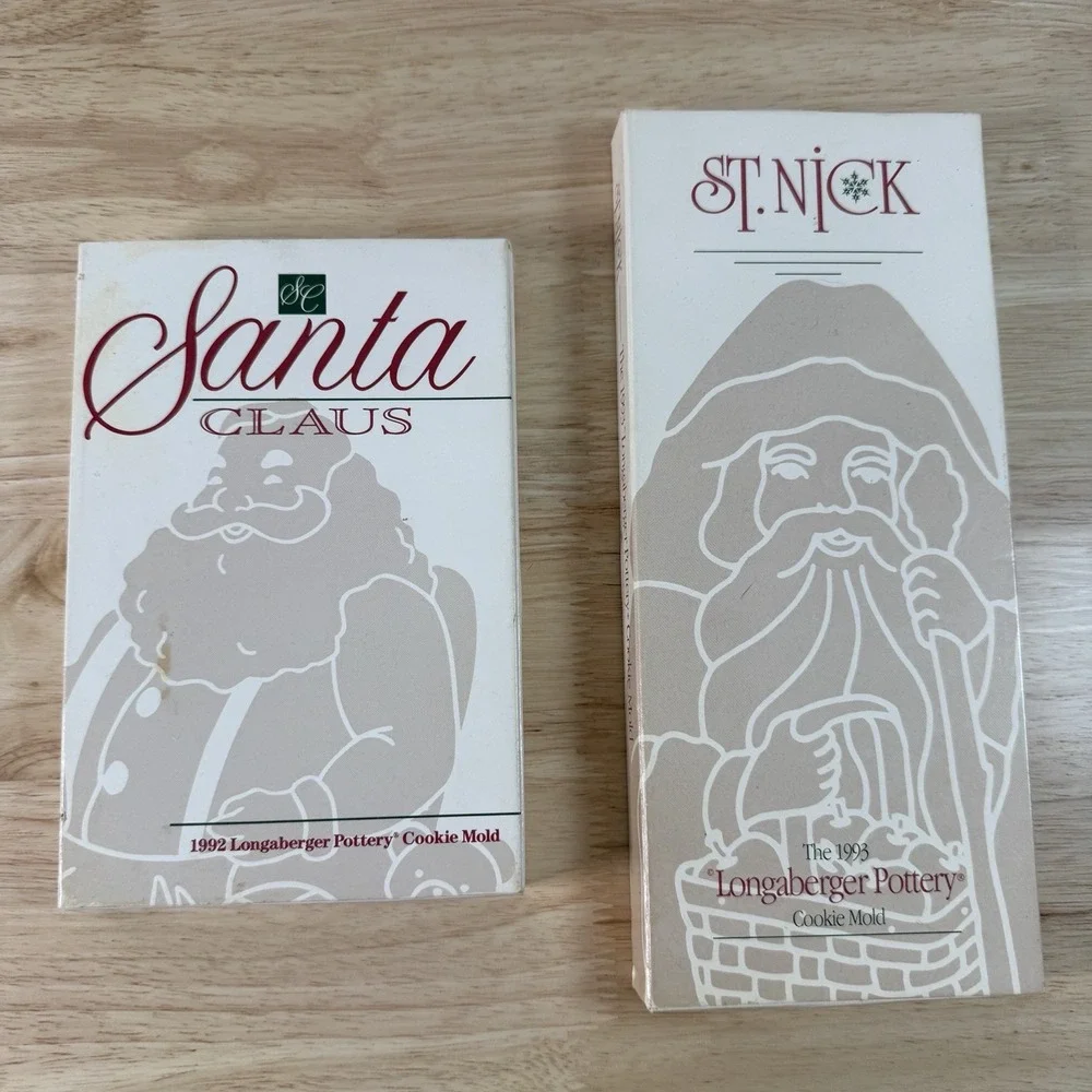 Lot (2) 90's Vintage Longaberger Pottery Santa Cookie Molds Father Christmas‎